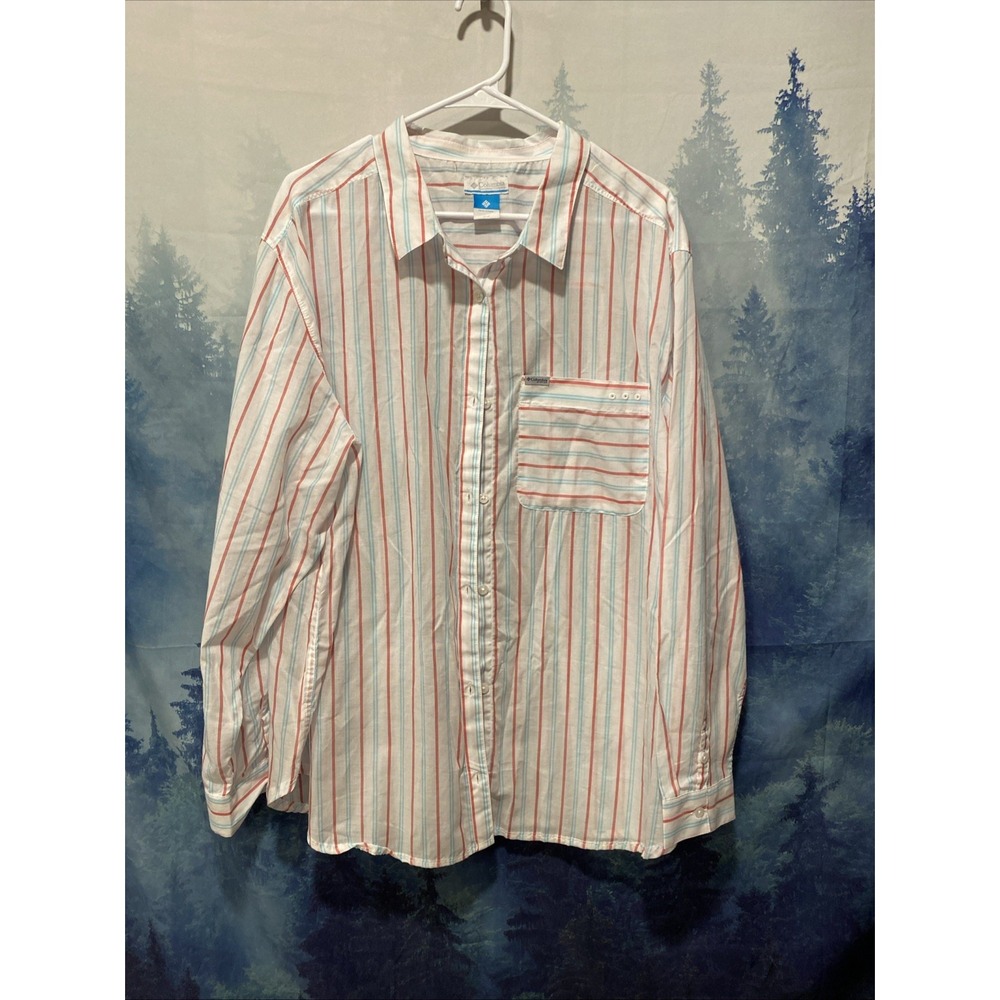 Columbia Top Women's 2XL Striped Long Sleeve Button Down Shirt